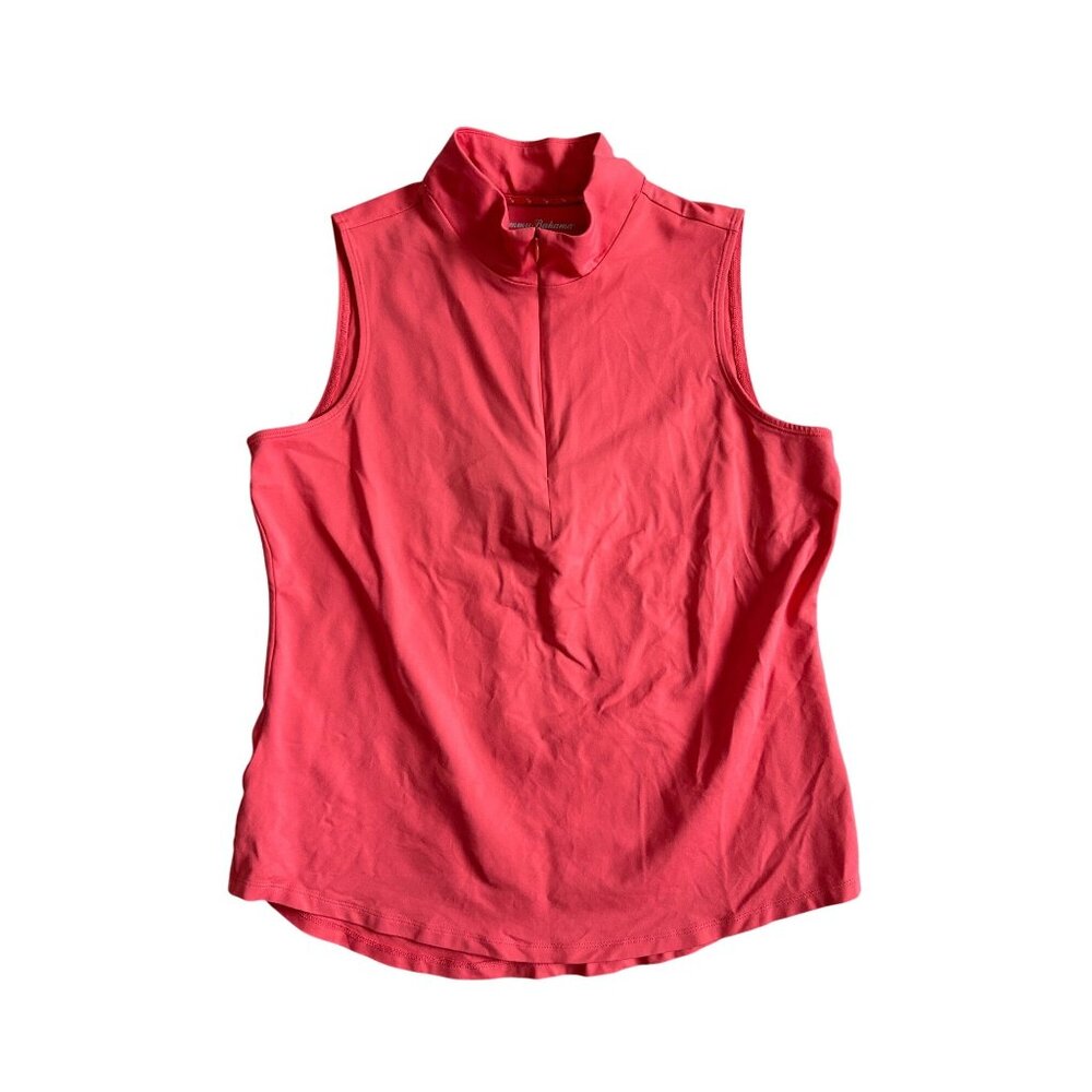 Tommy Bahama Womens Sz M Coral Sleeveless Zip Mock Neck Top Nylon Blend